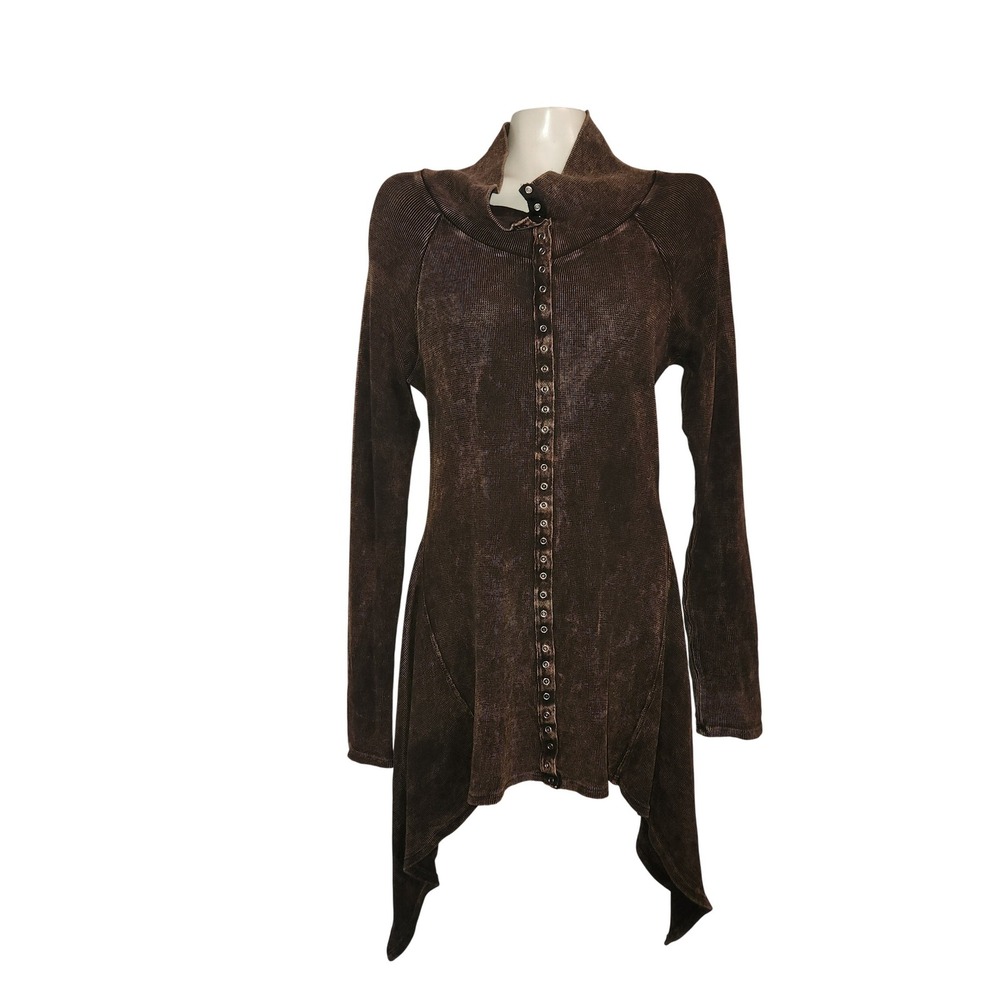 Urban X Brown Mineral‎ Wash Waffle Knit Sharkbite Hem Henley Top M whimsygoth